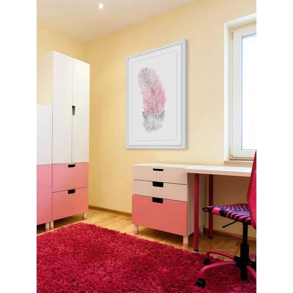 Pink Feather Framed Painting Print - Size: 18 inch x 12 inch