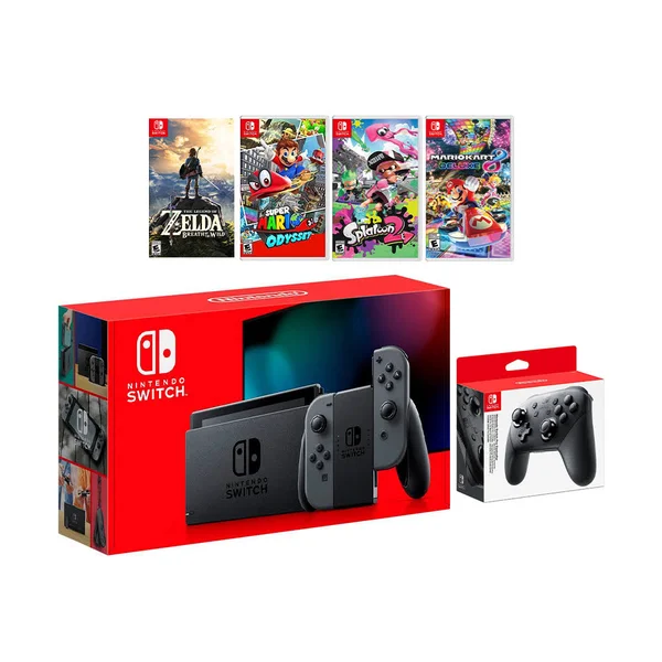 2019 New Nintendo Switch Must-Play Bundle - 32GB Gray Joy-Con Console Set, Pro Controller, The Legend of Zelda: Breath of The Wil