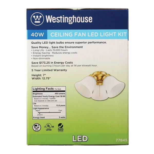 Westinghouse 3-Light LED Cluster Ceiling Fan Light Kit, Polished Brass 7784500