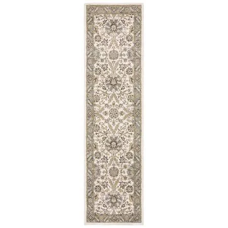 Karrie Traditional Oriental Runner Rug - Stone/ Ivory, 2' x 12'