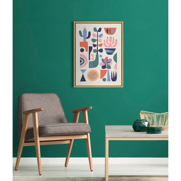 Kate and Laurel Sylvie Mid-Century Succulents Framed Canvas Wall Art by Rachel Lee, 18x24 Natural, Abstract Wall Decor