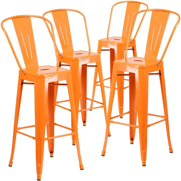 Flash Furniture 4 Pk. 30&& High Metal Indoor-Outdoor Barstool with BACK - Purple