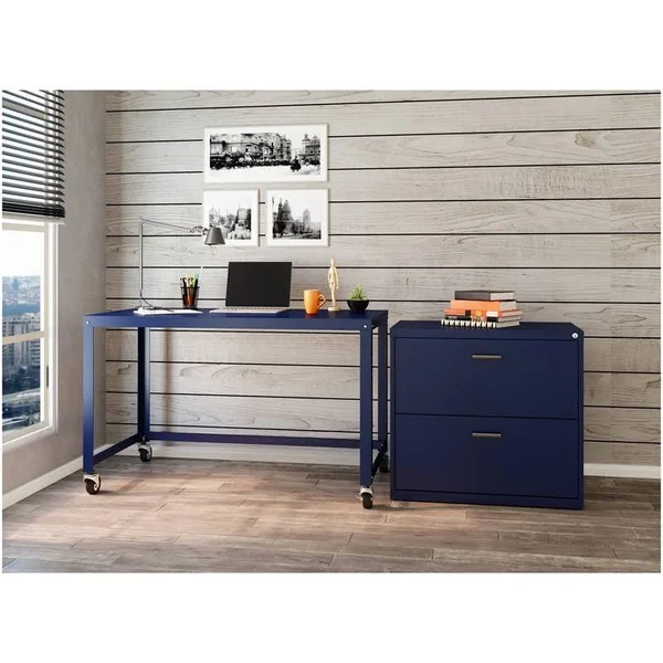 Space Solutions Ready-to-Assemble 48 inch Wide Mobile Metal Desk - Navy