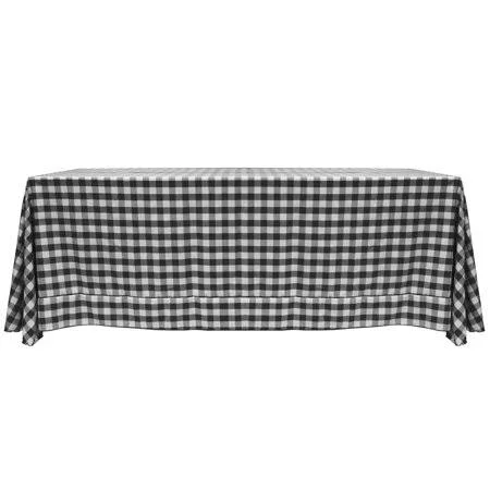Ultimate Textile 90 x 156-Inch Rectangular Polyester Checkered Tablecloth with Rounded Corners, Black