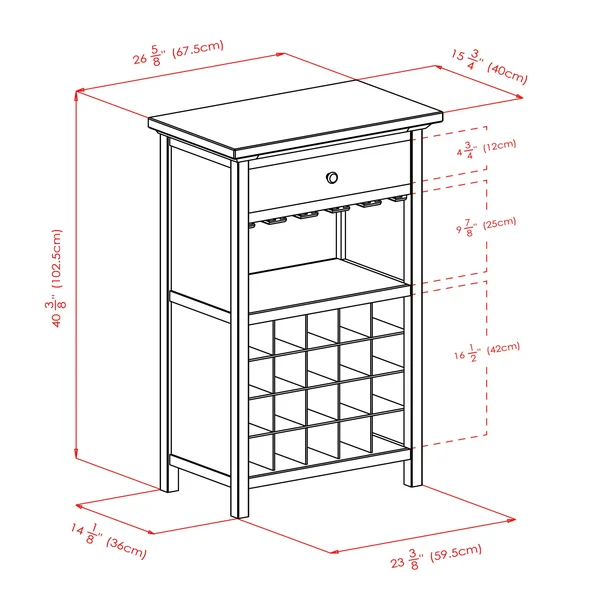 Winsome Vicenza 20-Bottle Wine Table with Glass Storage - Walnut