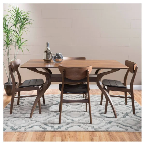 Anise 5 Piece Dining Set - Natural Walnut/Dark Brown - Christopher Knight Home