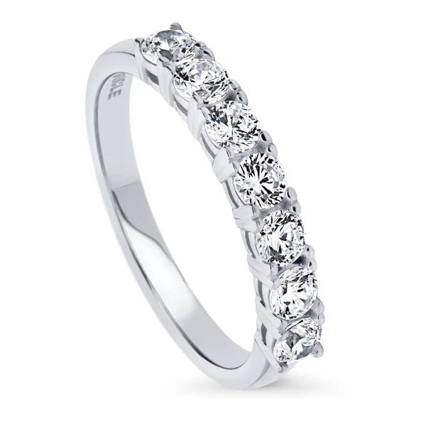 BERRICLE Sterling Silver Round Cubic Zirconia CZ 7-Stone Anniversary Wedding Half Eternity Band Ring Size 7.5