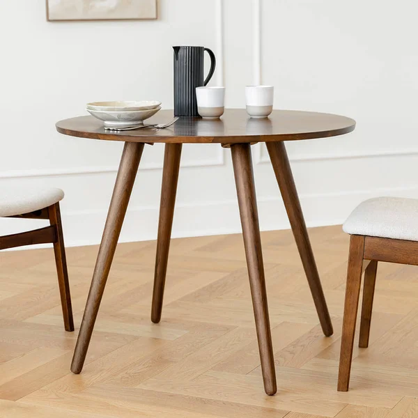4 Person Round Dining Table, Solid Walnut, Article Sedo Modern Furniture