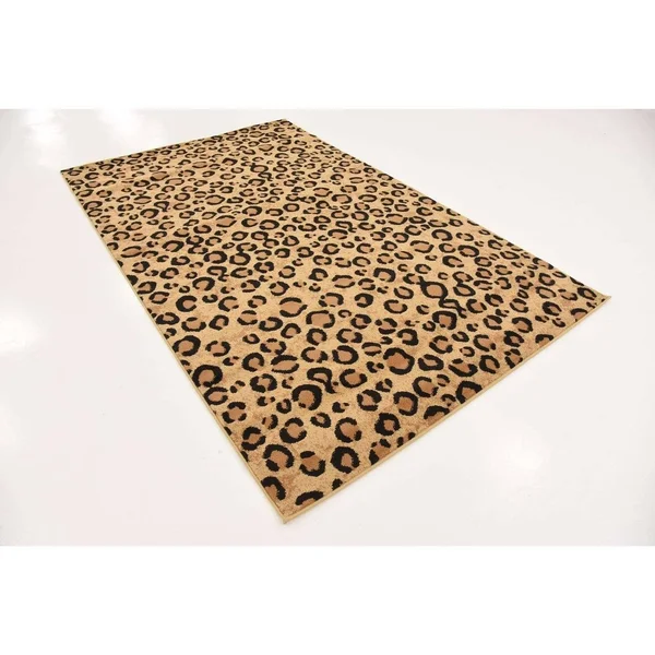 Unique Loom Leopard wildlife Area Rug (9& x 12& - Light Brown)