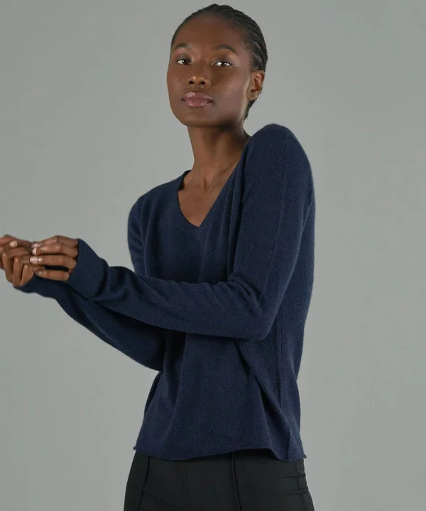 ATM Anthony Thomas Melillo Cashmere V-Neck Sweater Midnight