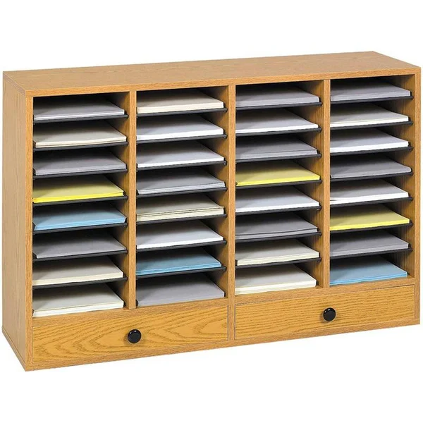 Safco Wood Adjustable Literature Organizer, 32 Compartment W. Drawer
