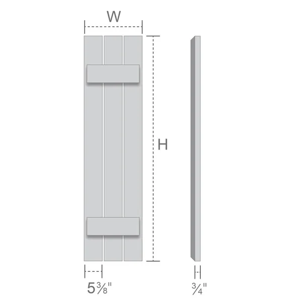 Ekena Millwork RBS06S23X058RWR 23x22W x 58x22H TimberCraft Four 5 3/8x22 Boards Spaced Board-n-Batten Shutters - Rough Sawn Weste