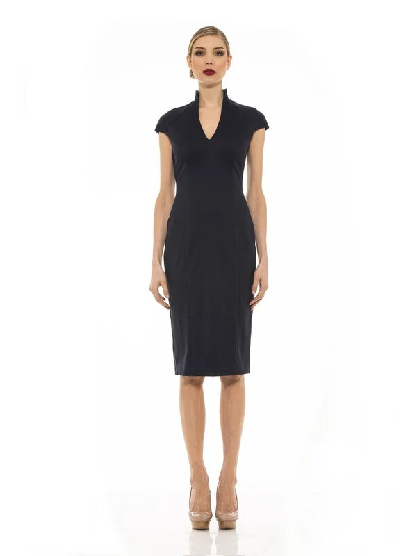 Alexia Admor Katrina V-Neck Midi Dress, Navy, XS, Blue
