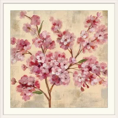 &Pink Cherry Branch II& by Silvia Vassileva Painting Print Bungalow Rose Format: White Frame - Size: 38x22 H x 38x22 W x 1x22 D