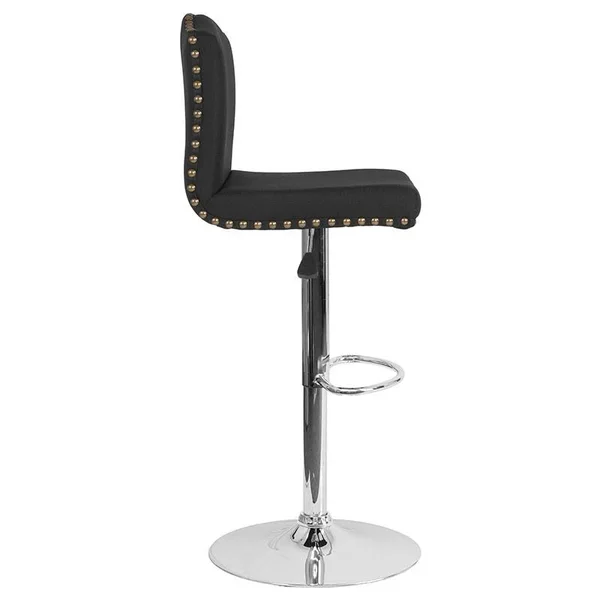 Bellagio Contemporary Adjustable Height Barstool with Accent Nail TRIM - Brown Leather