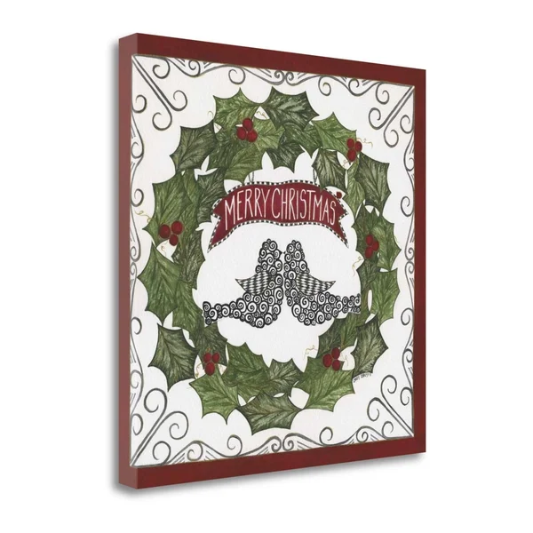 Tangletown Fine Art 18x22 x 18x22 Merry Christmas Wreath Giclee Print on Gallery Wrap Canvas