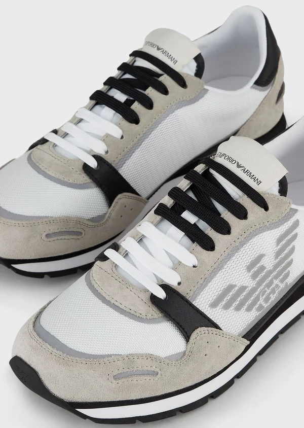 Emporio Armani Men Polyester - Bovine Leather, Polyamide Sneakers - Size 6.5, Beige