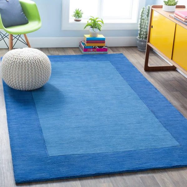Hand-Crafted Blue Tone-on-Tone Bordered Wool Area Rug - 6& x 9&