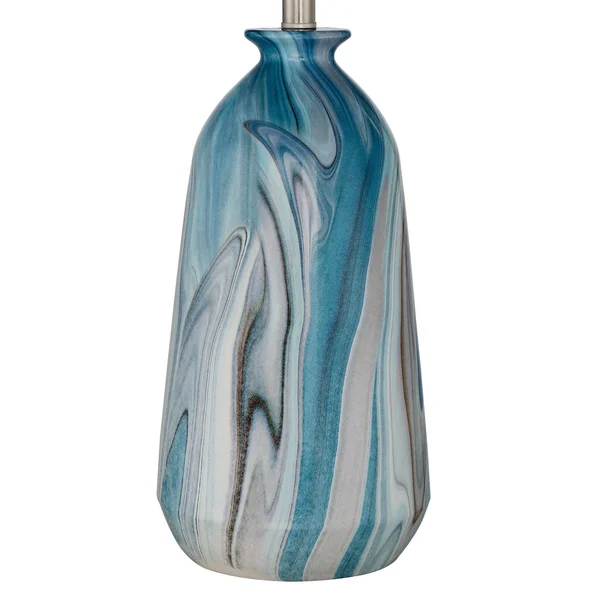 360 Lighting Modern Coastal Table Lamps Set of 2 Swirling Blue Faux Marble White Tapered Drum Shade for Living Room Bedroom Hous