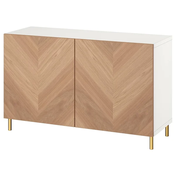 IKEA - BESTÅ Storage Combination with Doors, White/Hedeviken/謘arp Oak Veneer, 47 1/4x16 1/2x29 1/8 59417365