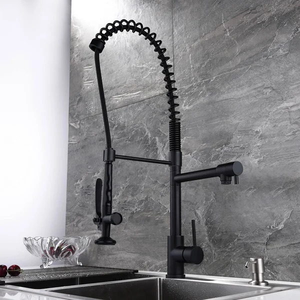 Homary Commercial Pull Down Kitchen Bar Faucet Pre-Rinse Spring Sprayer Matte Black Kitchen Sink Faucet