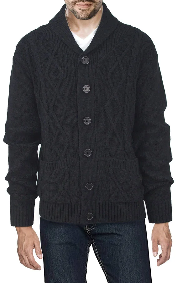 X-Ray Men's Shawl Collar Cable Knit Cardigan - Black