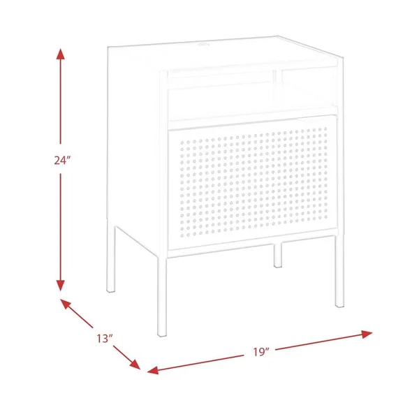 Bowery Hill Open Metal Shelf Nightstand with USB Port in Gray