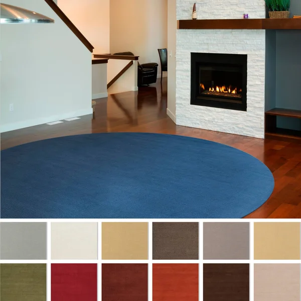 Hand-Crafted Teal Blue Solid Casual Ridges Wool Area Rug - 9&9