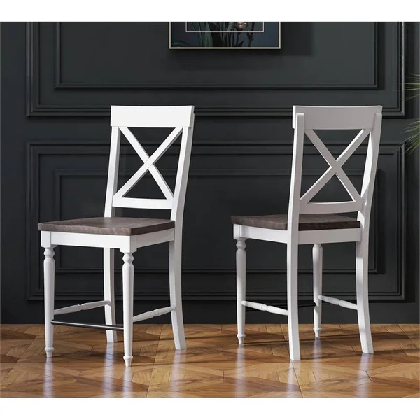 Wallace & Bay D510045 Maddox Dark Mocha & Antique White 24x22 Bar Stool - Set of 2