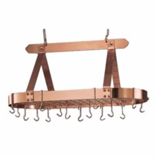 Old Dutch Oval Hanging Pot Rack with Grid & 16 Hooks - Copper