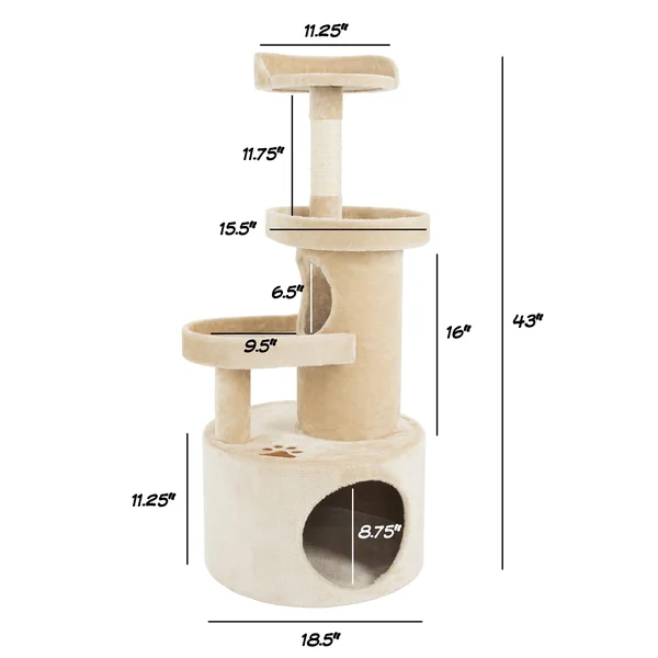 Petmaker 4-Tier 43x22 Cat Tree Condo with Tunnel