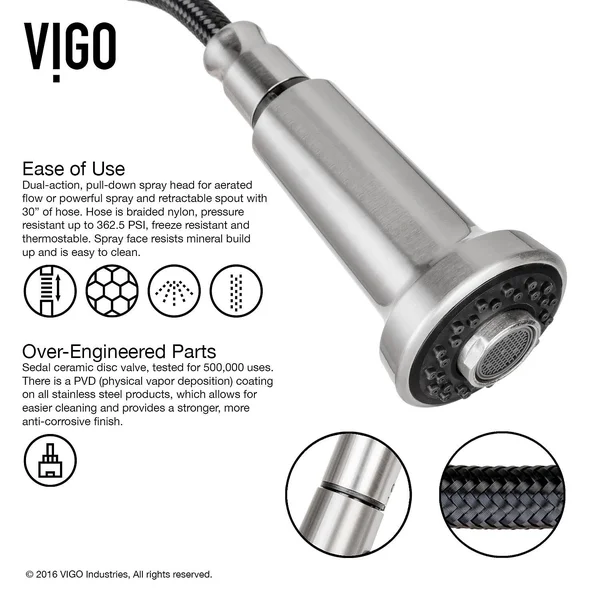 Vigo VG02002ST Harrison Stainless Steel Pull-Down Spray Kitchen Faucet
