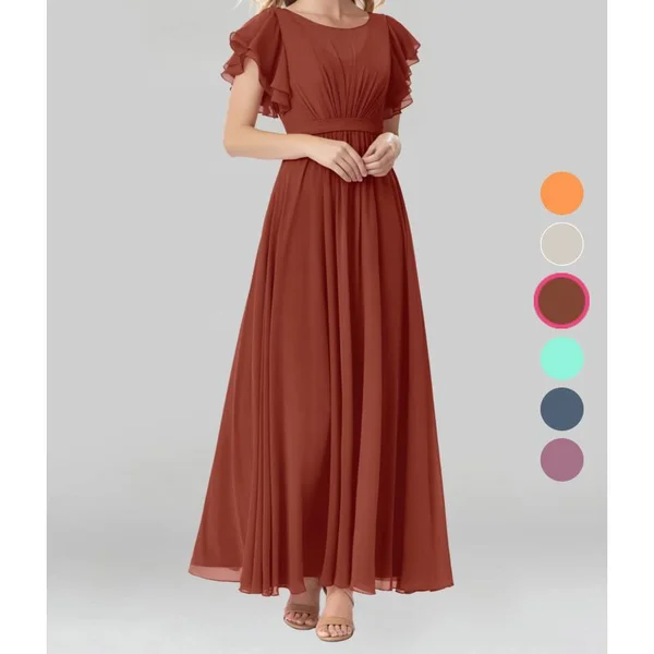 Azazie A-Line/Princess Scoop Floor-Length Chiffon Modest Bridesmaid Dresses - Terracotta