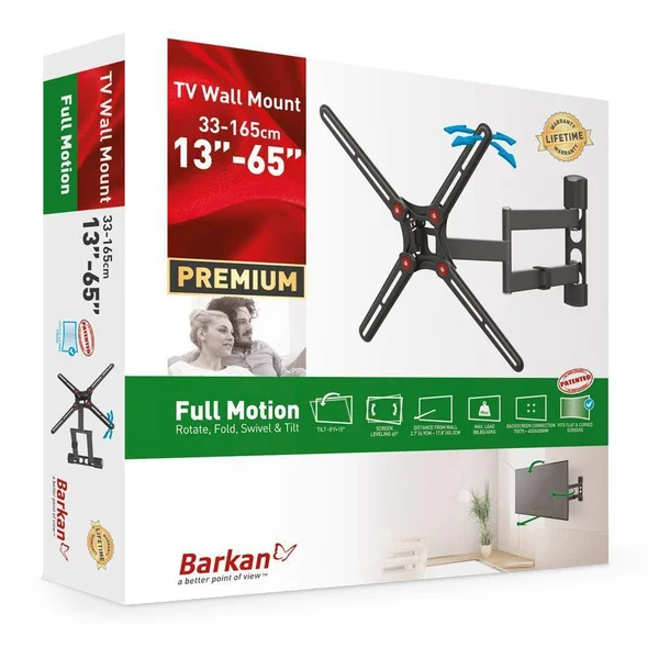 Barkan 13 - 65x22 Full Motion - 4 Movement Flat - Curved TV Wall Mount Black 80166139