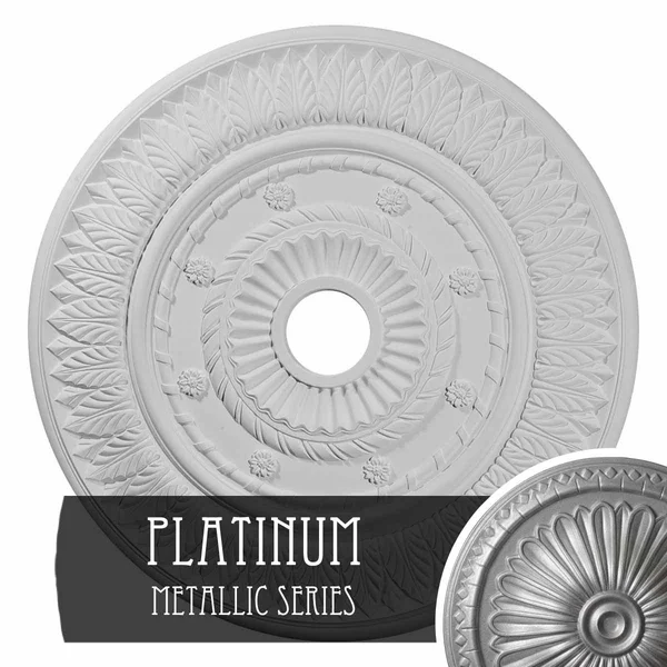 26 3/4x22OD x 3 5/8x22ID x 1 1/8x22P Leaf Ceiling Medallion (Fits Canopies Up to 3 5/8x22) - Hand-Painted Platinum