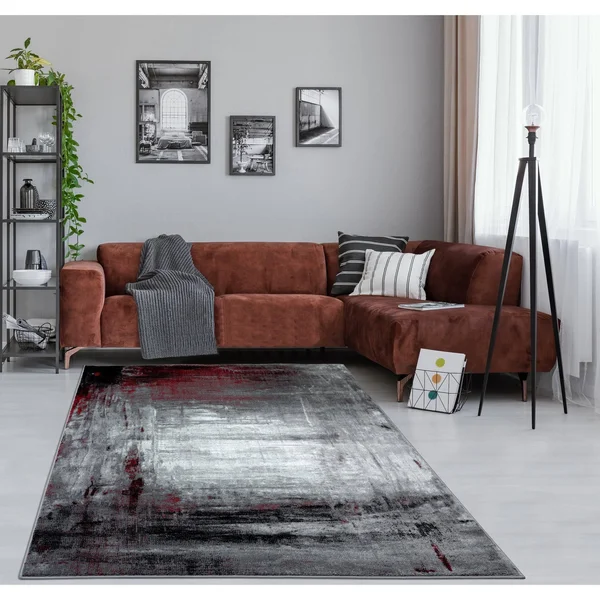 Samos Collection Gray/Red Contemporary Polypropylene Area Rug - 7&9x22 x 10&9&&