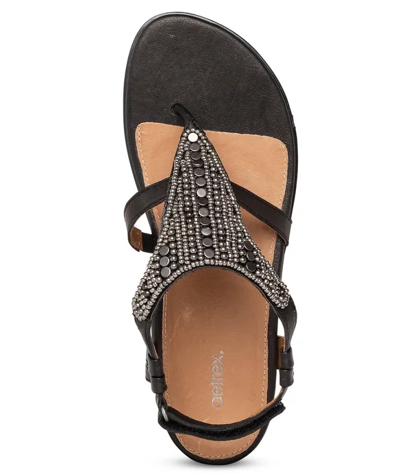 Aetrex Sheila Beaded Leather Thong Sandals - 35(5/5.5M)