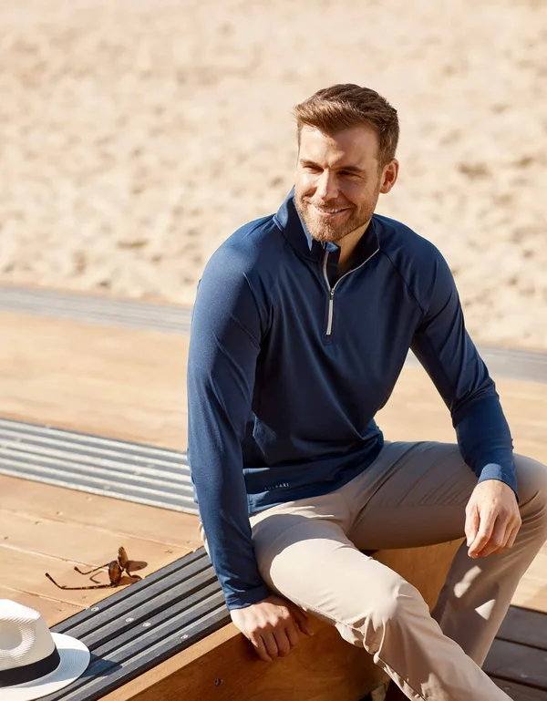 UPF 50+ Sun Protective Long Sleeve Quarter Zip Top for Men, Solbari Dark Grey