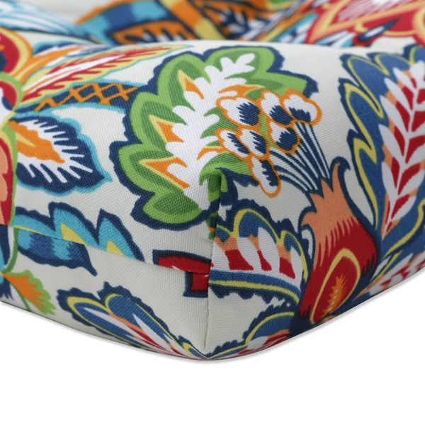 2pk Outdoor/Indoor Reversible Chair Pad Set Copeland Fiesta Blue - Pillow Perfect