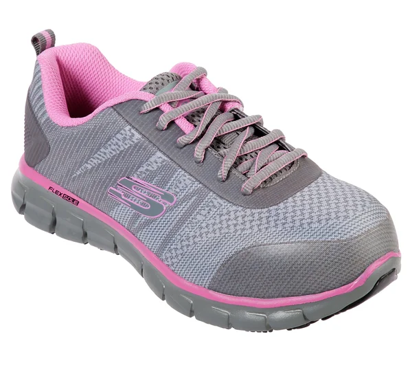 Skechers Women's Work Sure Track Saquenay Alloy Toe Shoe, Size: 5.5, Gray/Pink