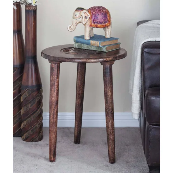 Cole & Grey Wood Tripod Round End Table - Brown