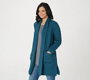 Aran Craft Merino Wool Open Front Long SweaterCardigan - Size XX-Small, Bermuda