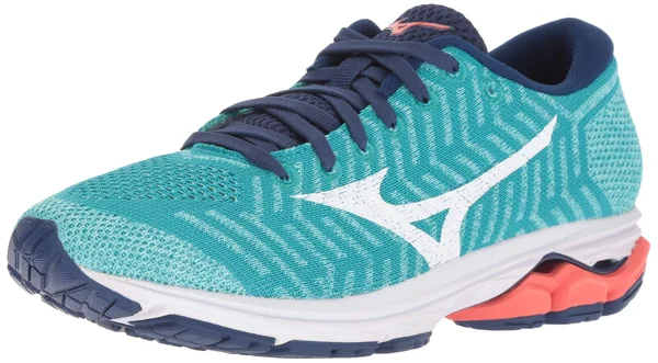 Mizuno Wave Rider 22 Knit (Peacock Blue/Fiery Coral) Women's Running Shoes