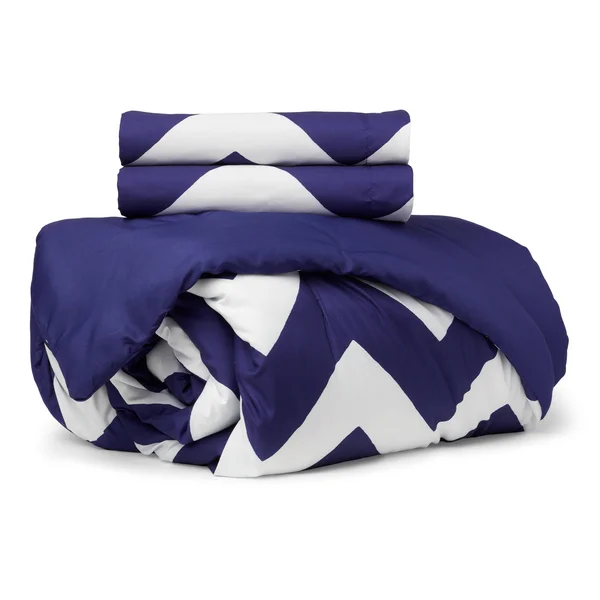 LCM Home Fashions 7-Piece Beige Chevron Comforter Set Blue/White King
