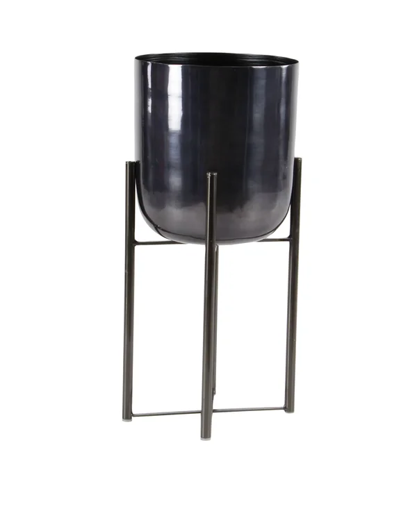 Large, Round Metal Planters with Stands, Set of 2 - Black