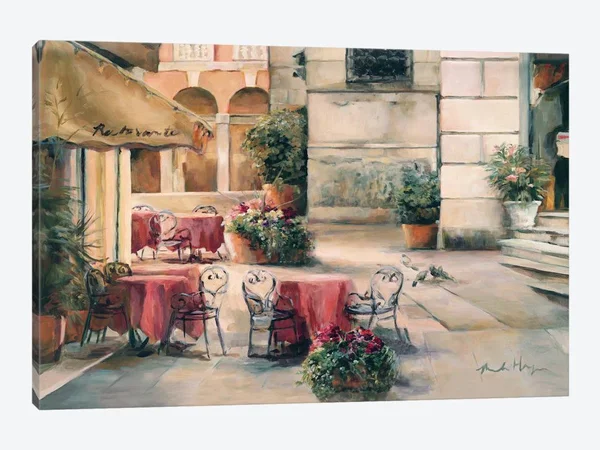 Marilyn Hageman Large Canvas Art Prints - Plaza Cafe