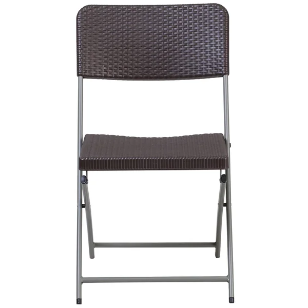 Alamont Brown Rattan Plastic Folding Chair with Gray Frame