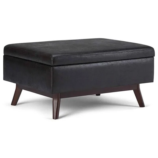 Atlin Designs Faux Leather Storage Coffee Table Ottoman in Black