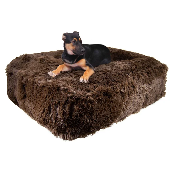 Bessie and Barnie Grizzly Bear/ Godiva Brown Ultra Plush Faux Fur Luxury Shag Durable Sicilian Rectangle Pet/Dog Bed (Large)