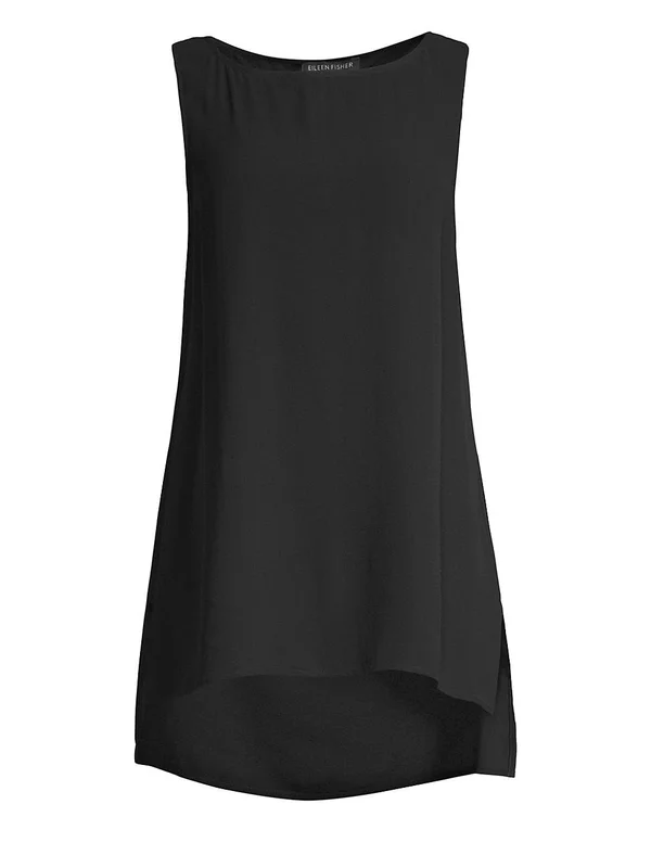 Eileen Fisher System Long Shell in Silk Georgette Crepe - Black - Xs